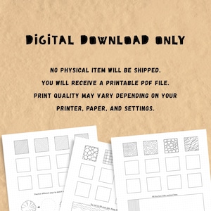 May include: A digital download featuring printable practice sheets with grid squares for sketching patterns. The text reads: DIGITAL DOWNLOAD ONLY. NO PHYSICAL ITEM WILL BE SHIPPED. YOU WILL RECEIVE A PRINTABLE PDF FILE. PRINT QUALITY MAY VARY.