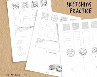 Cahier d'exercices d'esquisse de 30 jours, exercices de dessin imprimables PDF, feuilles de travail sur les hachures et les textures