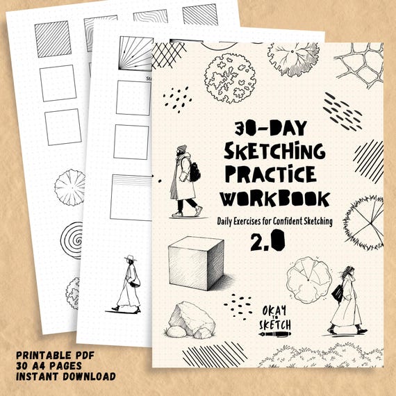 30-Day Sketching Practice Workbook Vol. 2, Printable Drawing Exercises PDF, Hatching & Texture Worksheets