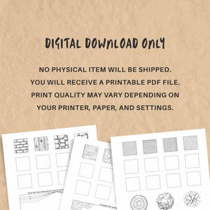 May include: A digital download featuring printable PDF worksheets with black and white line art exercises. The text reads: DIGITAL DOWNLOAD ONLY. NO PHYSICAL ITEM WILL BE SHIPPED. YOU WILL RECEIVE A PRINTABLE PDF FILE. PRINT QUALITY MAY VARY.