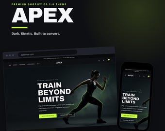 Activewear Shopify Theme – APEX Dark Fitness & Gym Wear Template | Responsive OS 2.0, Animated, Shop the Look, Drag And Drop, Fast + SEO