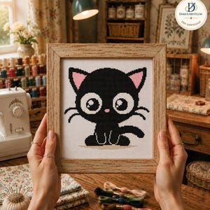 Black Cat Pattern, Kawaii Cross Stitch PDF Chart for Beginners