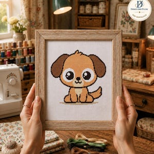 Puppy Pattern, Kawaii Dog Cross Stitch PDF Chart for Beginners