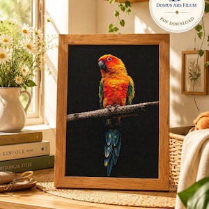 Sun Conure Pattern Cross Stitch PDF, Detailed Bird Embroidery Design