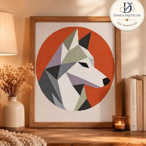 Low Poly Wolf Cross Stitch Pattern PDF, Modern Geometric Design with DMC Thread List