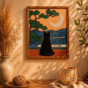 Black Cat Pattern Cross Stitch, Celestial Moon PDF Chart for Cozy Night Scene