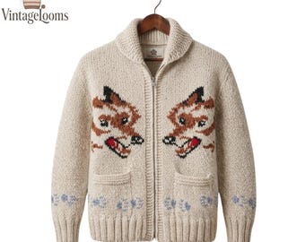Hail Mary Inspired Wolf Cotton Wool Knit Cardigan -Nordic Zip Up  Sweater Jacket