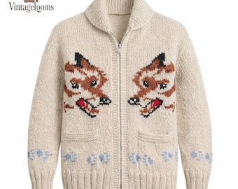 Hail Mary Inspired Wolf Cotton Wool Knit Cardigan -Nordic Zip Up  Sweater Jacket