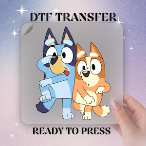 Blue Dog DTF Transfer Ready to Press,Movie Chracter Colorful Birthday Party Press Heat Transfer,Superhero Trendy Funny Friends Dog DTF Print