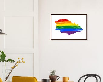 Gozo Pride Paintbrush Map Print, Rainbow Malta Wall Art, Framed Poster (A4 to A2)