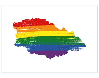 Gozo Pride Paintbrush Map Print, Rainbow Flag Wall Art, Malta Gift (A4 to A2)