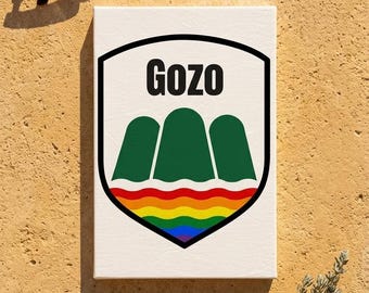 Gozo Pride Crest Canvas, Rainbow Badge Wall Art, LGBTQIA+ Gift