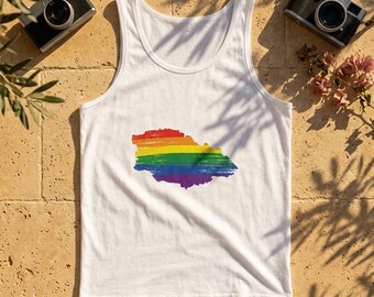 Gozo Pride Rainbow Map Tank Top, Hand-Painted Style LGBTQIA+ Apparel