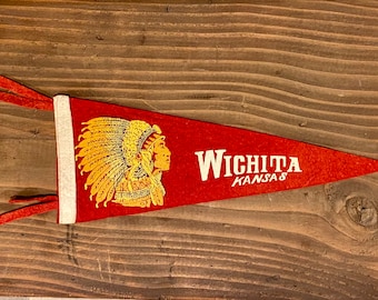 Vintage Wichita Kansas Felt Pennant with American Indian Head