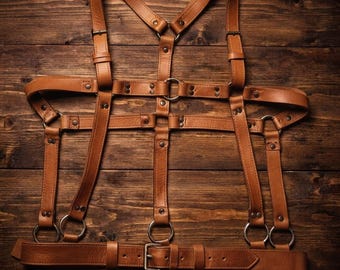 Gothic unisex Leather Chest Harness, Punk Adjustable  Body Belt,  Festival Outfit Accessory