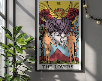 The Lovers Tarot Card Wall Art, Rider Waite Major Arcana Print (Digital Download)