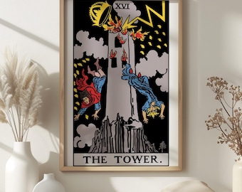 The Tower Tarot Card Print, Rider Waite Major Arcana Wall Art (Digital Download)