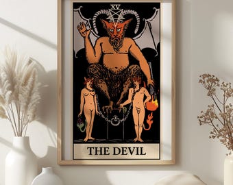 The Devil Tarot Card Wall Art, Rider Waite Mystical Major Arcana Print (Digital Download)