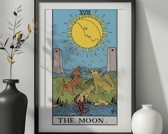 The Moon Tarot Card Wall Art, Rider Waite Mystical Print (Digital Download)