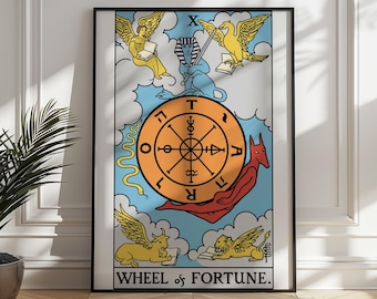 Wheel of Fortune Tarot Print, Rider Waite Major Arcana Wall Art (Digital Download)