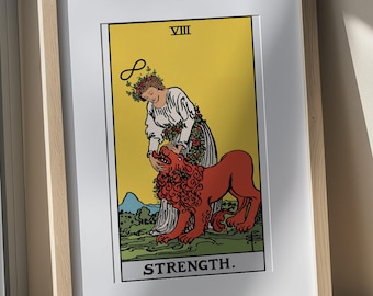 Strength Tarot Card Wall Art, Rider Waite Major Arcana Print (Digital Download)