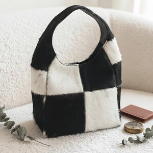 Handmade Patchwork Cowhide Bag | Hair-On Hide Shoulder Bag | Western Boho Purse | Cow Print Slouchy Handbag | Ladies Leather Bag