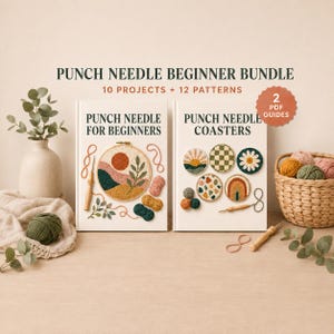 Punch Needle Beginner Bundle: Step-by-Step Guide, 10 Coaster Projects & 22 Printable Patterns PDF