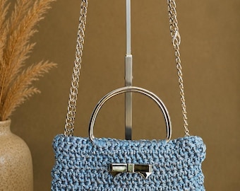 Celeste Shimmer Crochet Handbag | Double-Yarn Sparkle Bag | Luxury Evening Shoulder Bag | Gift for Her