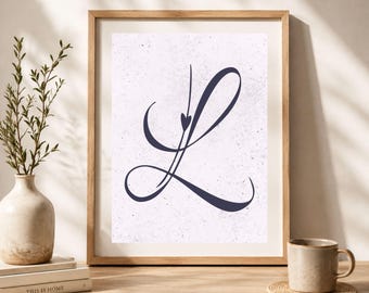 Arte de parede elegante com monograma inicial 8x10" | Alfabeto completo de A a Z (Download digital)