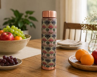 Vintage Floral Print Pure Copper Water Bottle 950 ML
