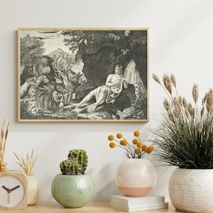 Antique Orpheus Mitology Wall Art, Vintage Greek Myth Etching, Classical Musician Gift Poster, Orpheus Charming Animals Print,