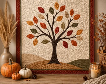 Autumn Tree Appliqué Quilt Pattern PDF | Easy Fall Tree Wall Hanging | Beginner Applique Quilt | Seasonal Leaf Quilt Digital Download