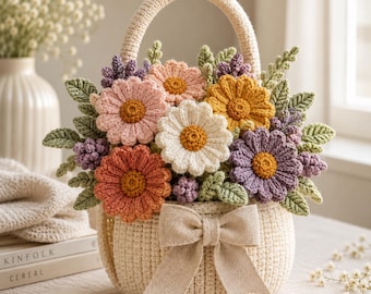 Crochet Flower Basket Pattern PDF | Floral Basket Crochet Pattern, Daisy Bouquet, Amigurumi Flowers, DIY Home Decor Gift
