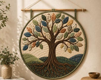 Tree of Life Quilted Wall Hanging Pattern PDF | Appliqué Quilt Pattern, Fabric Tree Wall Art, Round Quilt Pattern, Nature Quilt Decor