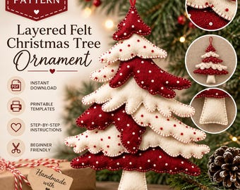 Layered Felt Christmas Tree Ornament Pattern PDF | Scandinavian Hand-Sewn Christmas Tree Hanging Decoration | Beginner Felt Sewing Pattern