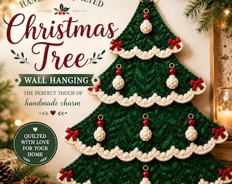 Quilted Christmas Tree Wall Hanging PDF Pattern | Fabric Christmas Tree Wall Decor Sewing Pattern with Scalloped Trim & Ornaments