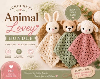 Häkelanleitungsset für Kuscheltiere, Hasen-, Bären- und Lamm-Kuscheldecke (PDF), Häkelanleitung für Baby-Kuscheldecke, Amigurumi-Tier-Kuschelset