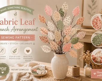 Molde em PDF para Costura de Arranjo de Galhos de Folhas em Tecido | Decoração de Árvore com Folhas em Patchwork, Decoração para Casa com Folhas em Tecido, Artesanato com Retalhos de Tecido