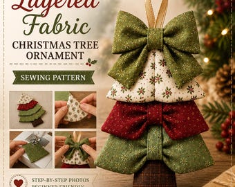 Layered Fabric Christmas Tree Ornament Sewing Pattern PDF | Quilted Tiered Tree Ornament with Bow | Beginner DIY Holiday Craft