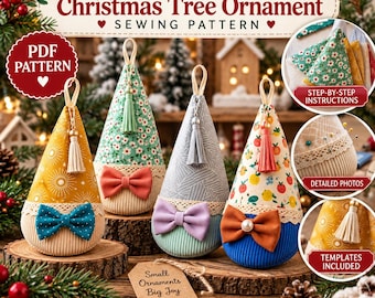 Molde para Costura de Enfeite de Natal em Formato de Cone de Tecido | Molde em PDF para Enfeite de Natal | Decoração de Árvore de Natal em Formato de Cone de Tecido para Iniciantes | Tamanhos A4 e Carta