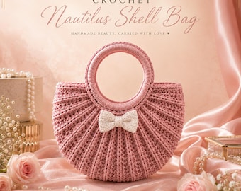 Crochet Nautilus Shell Bag Pattern PDF | Boho Summer Handbag Crochet Pattern | Shell Tote Bag with Bow | Beginner Crochet Purse Tutorial