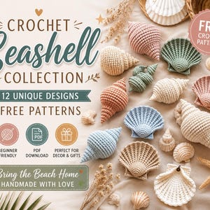 Crochet Seashell Pattern PDF, 2 Amigurumi Shell Patterns | Scallop & Conch Spiral Shell, Coastal Beach Decor, Beginner Tutorial