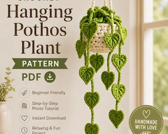 Crochet Hanging Pothos Plant Pattern PDF | Amigurumi Houseplant, Faux Indoor Vine, Hanging Basket Crochet Pattern, Beginner Friendly DIY