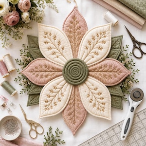 Mönster för dörrhängare i quiltat tyg med blommor i PDF-format | Sömnadsmönster för dörrhängare med kronblad, modern blomsterkransdekoration bild 8