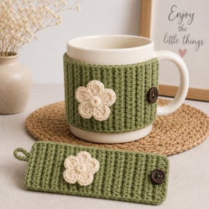 Crochet Mug Cozy Pattern PDF, Easy Coffee Sleeve Crochet Pattern, Mug Warmer Gift for Coffee Lovers, Beginner Flower Cup Cozy Tutorial