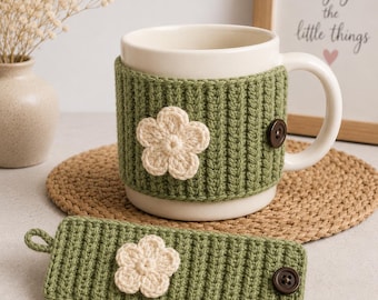 Crochet Mug Cozy Pattern PDF, Easy Coffee Sleeve Crochet Pattern, Mug Warmer Gift for Coffee Lovers, Beginner Flower Cup Cozy Tutorial