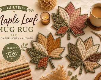 Patrón PDF para posavasos acolchado con diseño de hoja de arce / Tutorial para posavasos de patchwork otoñal / Posavasos acolchado de otoño / Decoración de mesa para Acción de Gracias