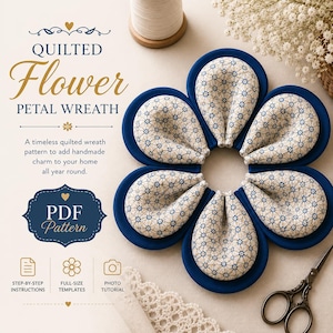 Quilted Fabric Flower Petal Wreath Sewing Pattern PDF | Teardrop Petal Wreath | Beginner Quilting Pattern, Instant Download