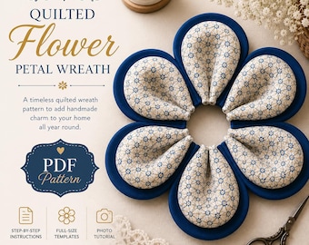 Molde em PDF para costura de guirlanda de pétalas de flores em tecido acolchoado | Guirlanda de pétalas em formato de gota | Molde para iniciantes em patchwork, download instantâneo