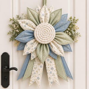 Patrón PDF para colgador de puerta de flores de tela acolchada / Patrón de costura de corona acolchada, adorno floral grande para pared, decoración de puerta estilo rústico (hazlo tú mismo) imagen 2